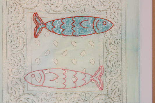 Blue Floral and Pink Fish Bandana