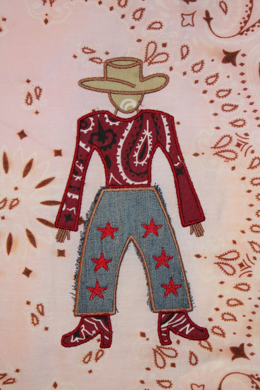 Cowboy & Red Horses Embroidered Bandana