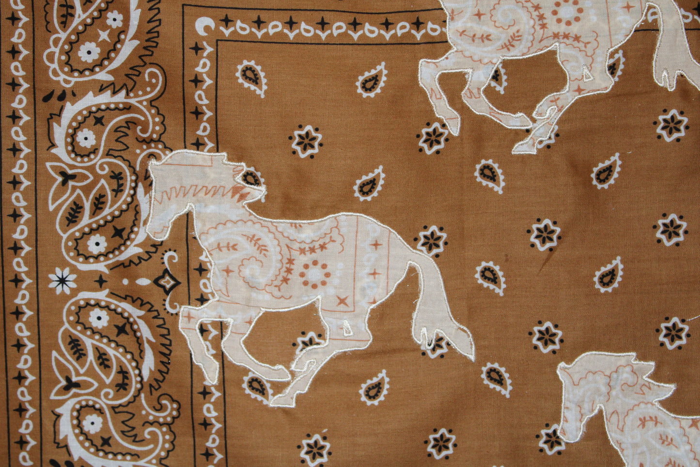 Brown Wild Horses Embroidered Bandana