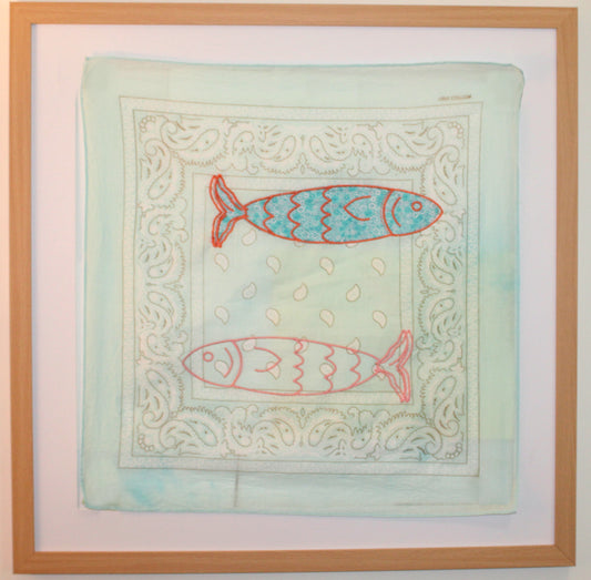 Blue Floral and Pink Fish Bandana