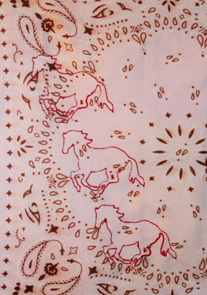 Cowboy & Red Horses Embroidered Bandana