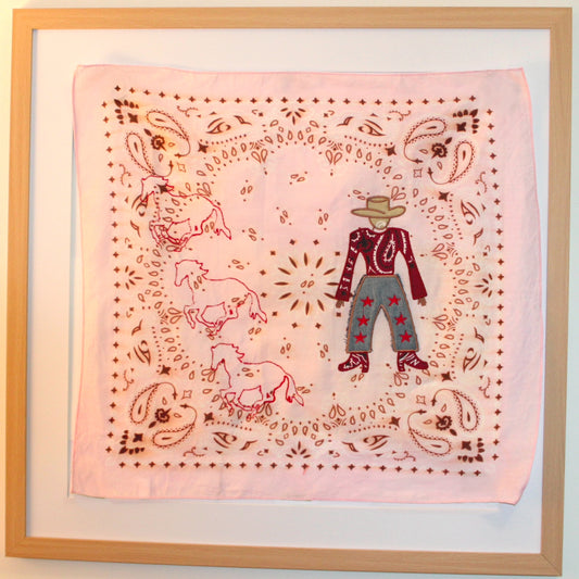 Cowboy & Red Horses Embroidered Bandana