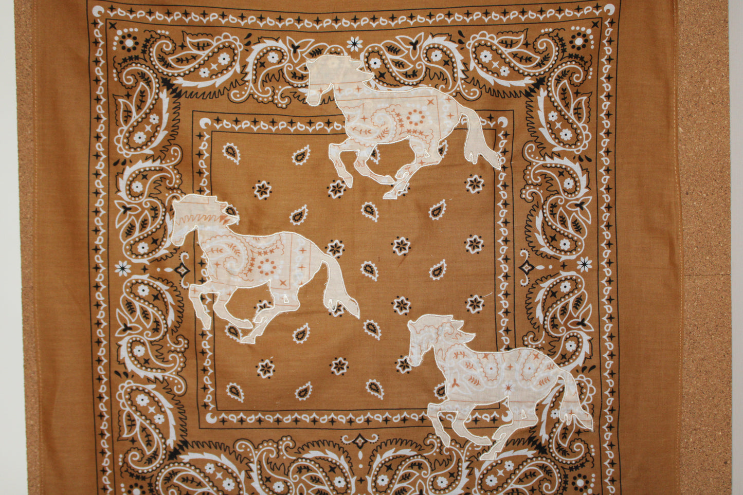Brown Wild Horses Embroidered Bandana