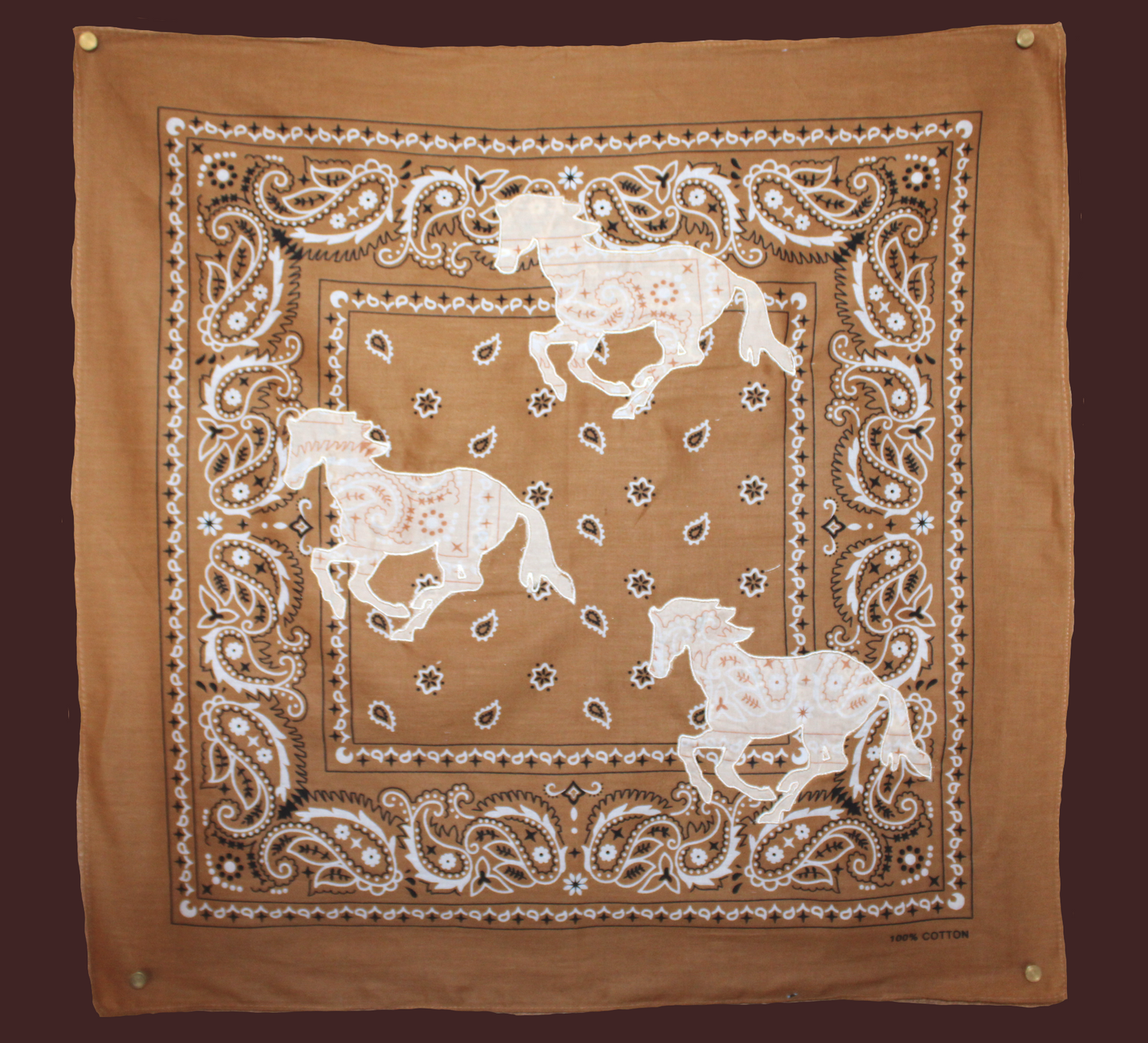 Brown Wild Horses Embroidered Bandana