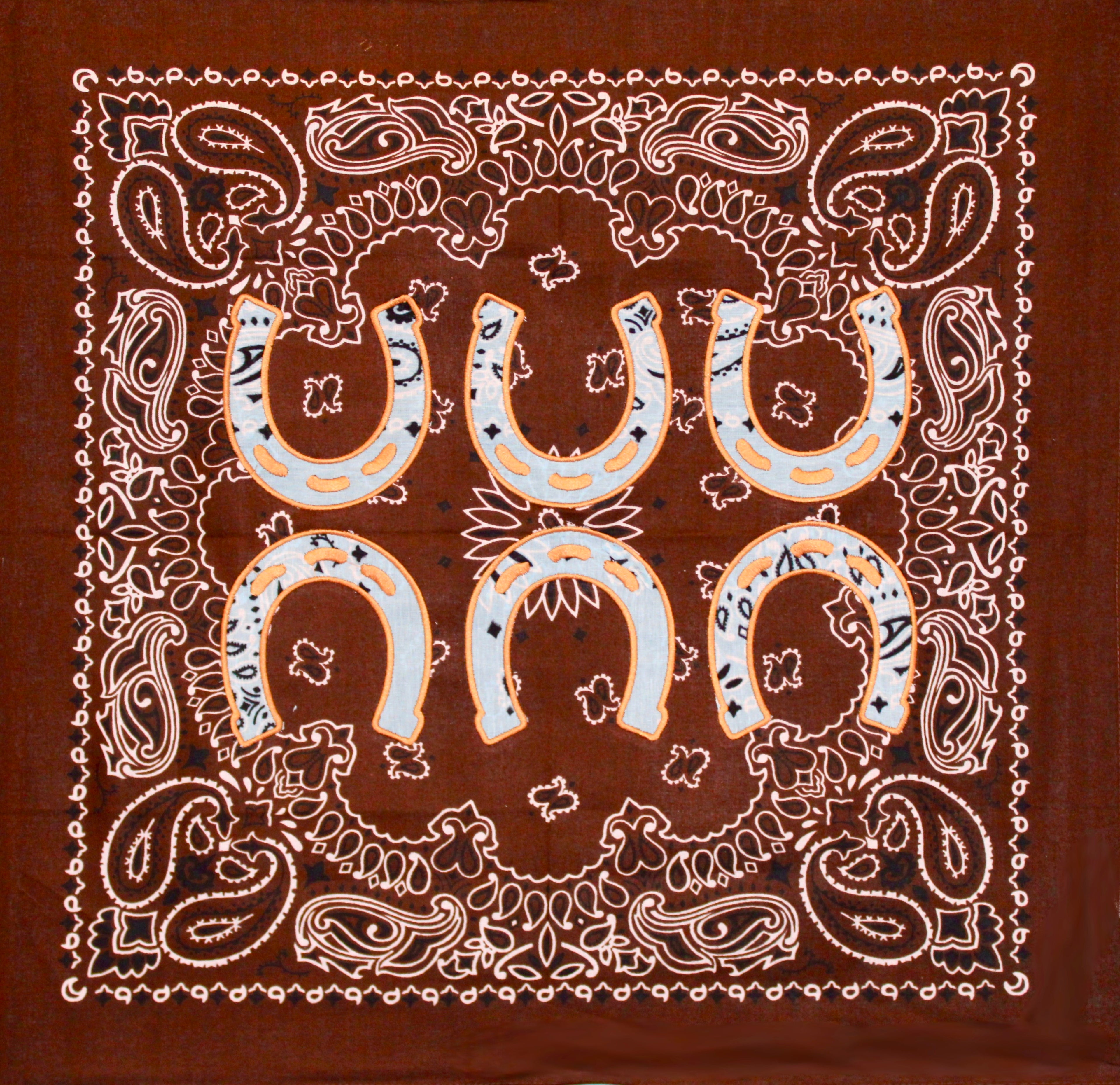 Brown and Blue Horseshoe Bandana
