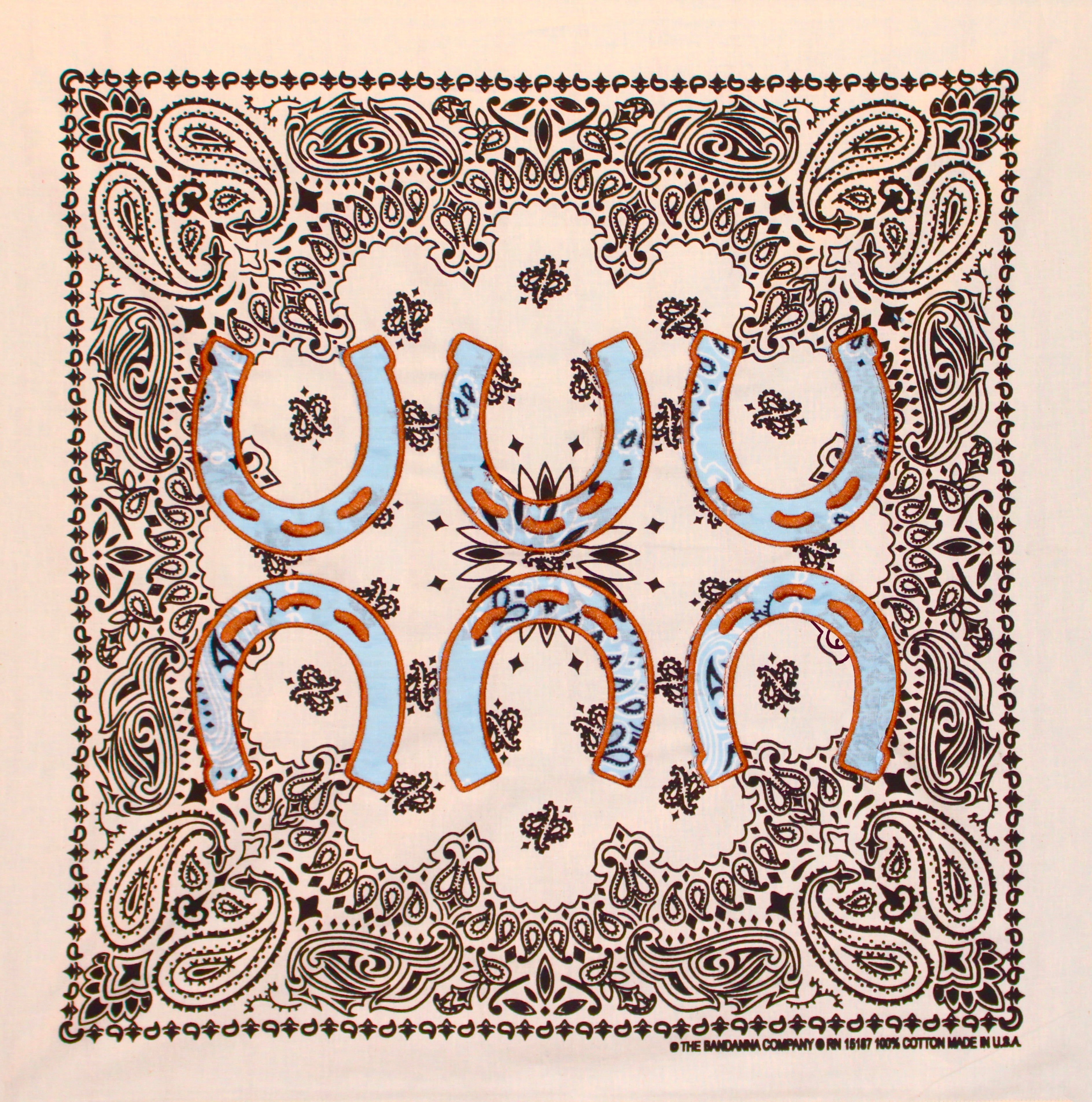 Cream and Blue Horseshoe Bandana